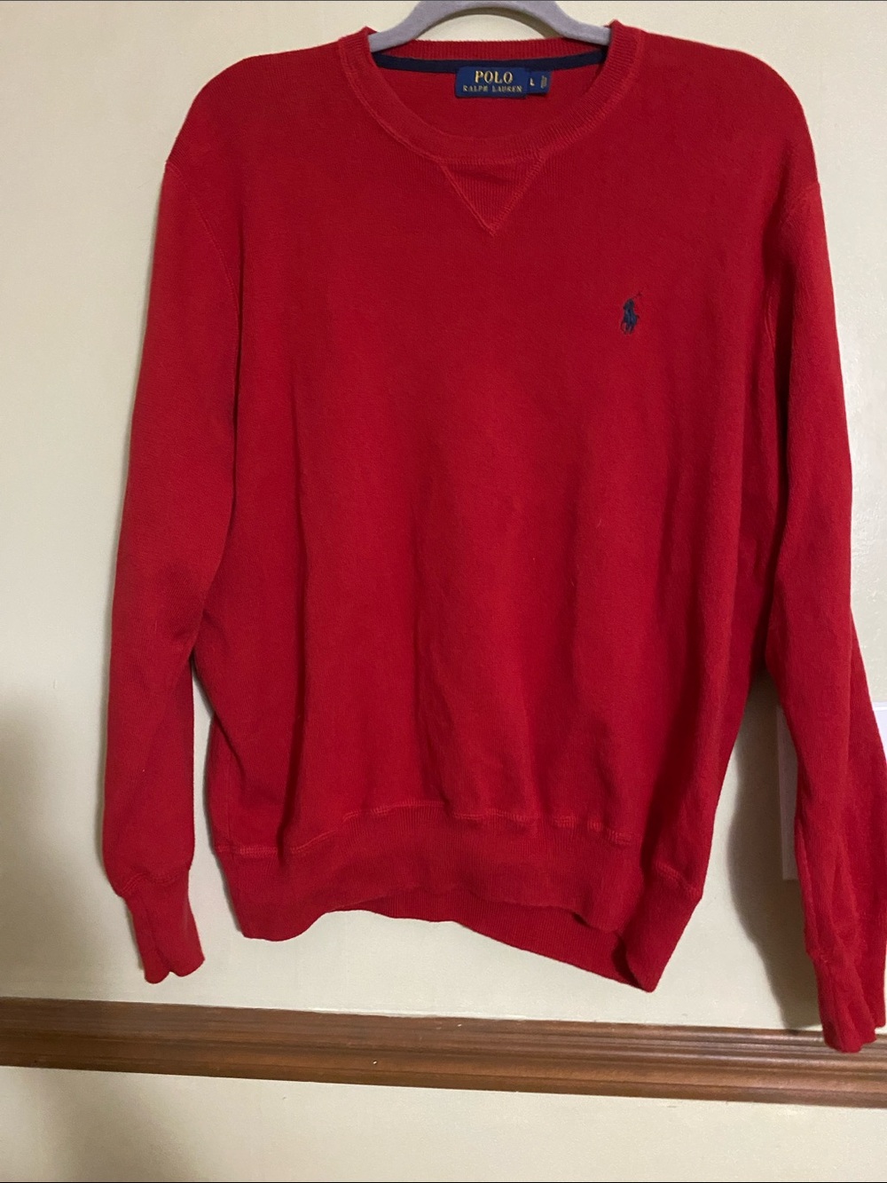 Polo by Ralph Lauren Men's Bright Red Crewneck Sweater/Sweatshirt with Navy Pony